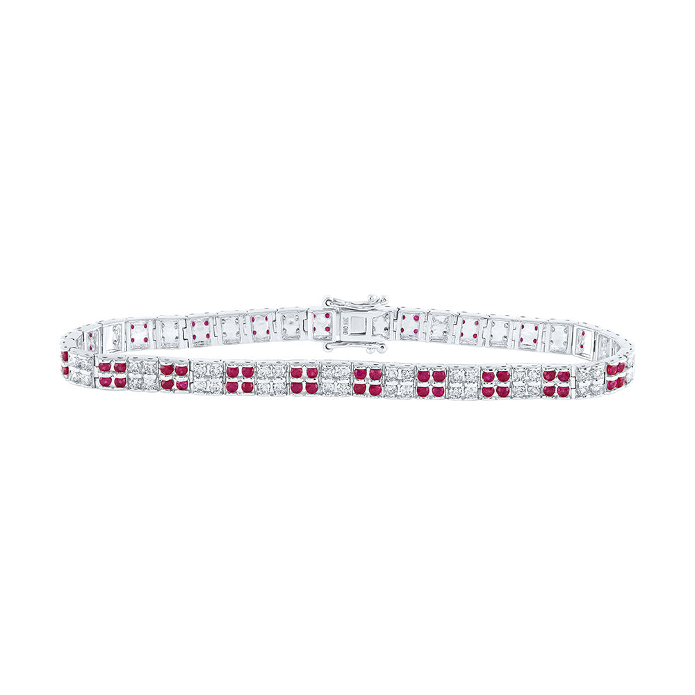 14kt White Gold Womens Round Ruby Diamond Tennis Bracelet 4-1/2 Cttw