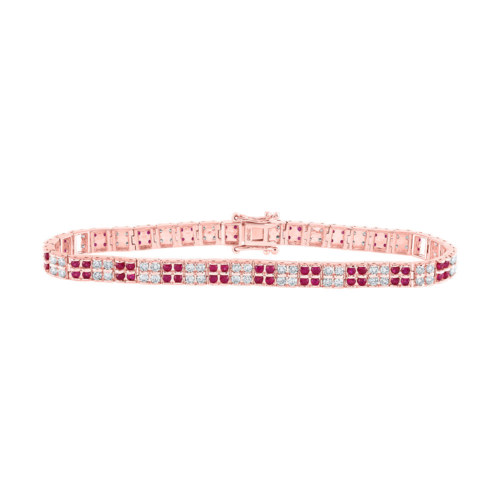 14kt Rose Gold Womens Round Ruby Diamond Tennis Bracelet 4-1/2 Cttw