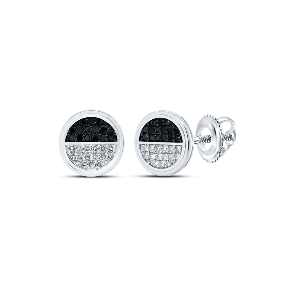 10kt White Gold Mens Round Black Color Treated Diamond Circle Earrings 1/4 Cttw