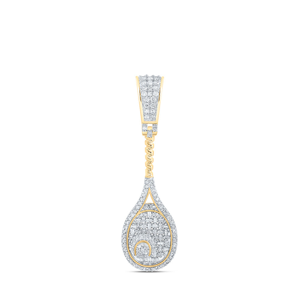 10kt Yellow Gold Mens Round Diamond Tennis Racket Sport Charm Pendant 1 Cttw