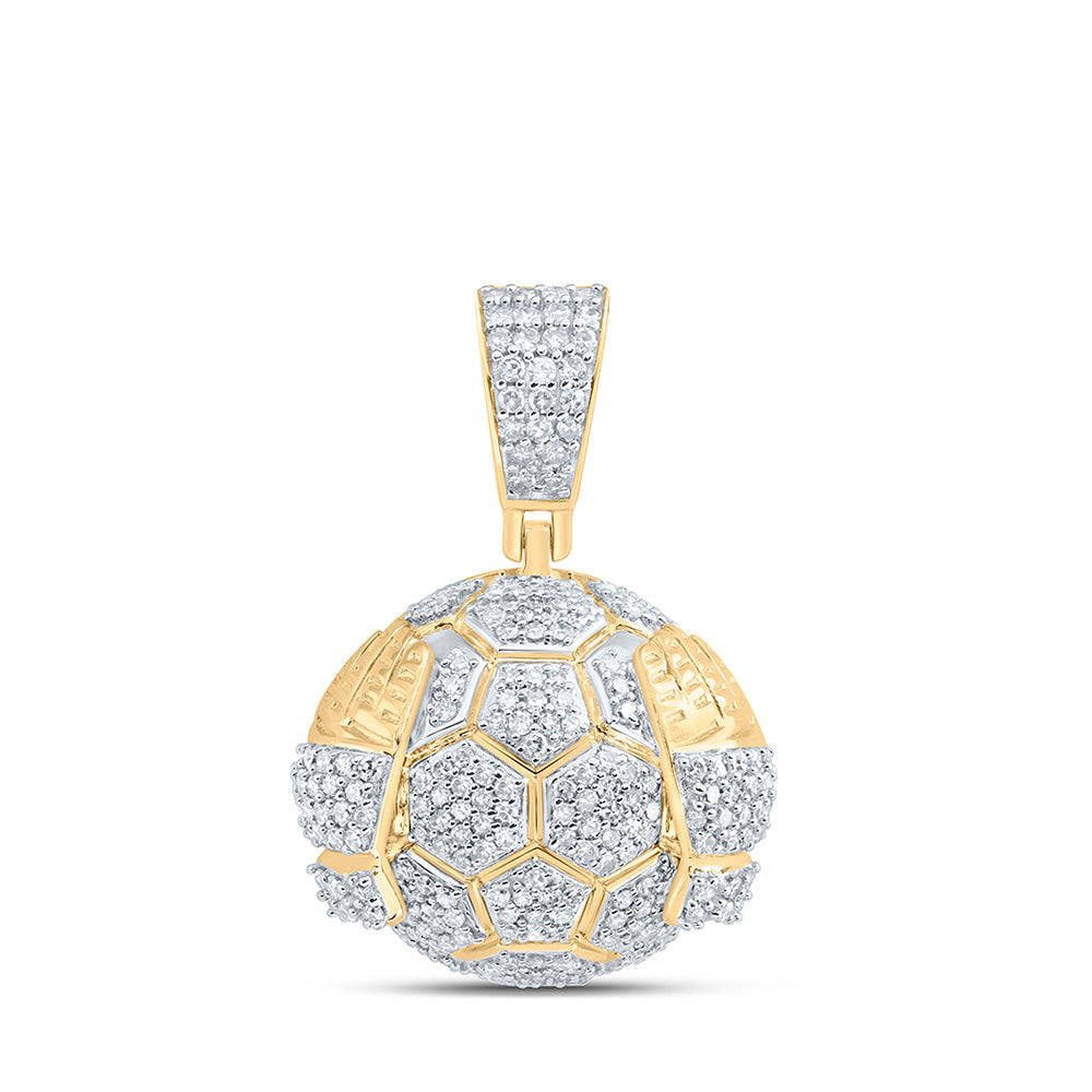 10kt Yellow Gold Mens Round Diamond Soccer Ball Charm Pendant 1 Cttw