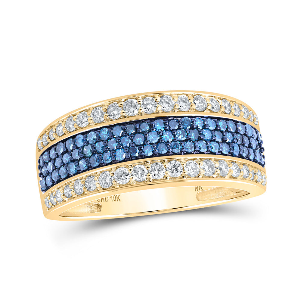 10kt Yellow Gold Mens Round Blue Color Treated Diamond Band Ring 1-1/4 Cttw