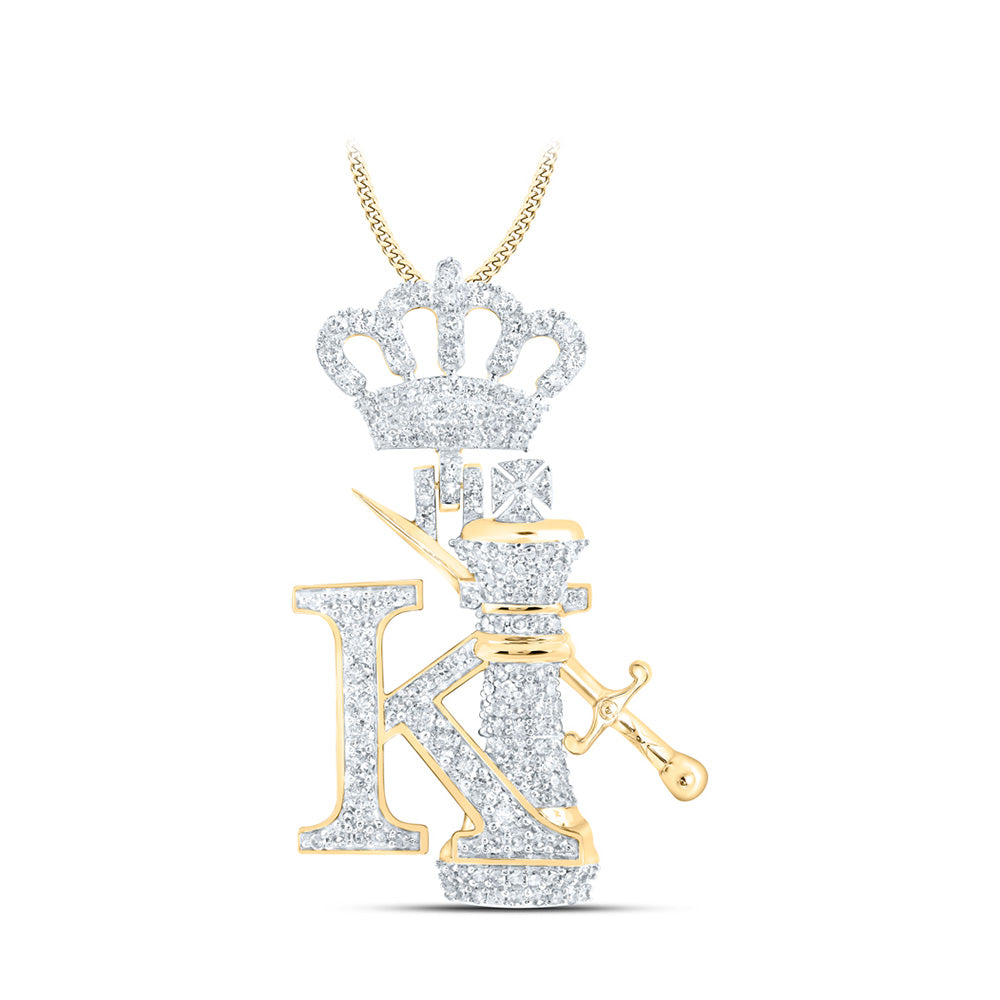 10kt Yellow Gold Mens Round Diamond King Chess Crown Charm Pendant 1-1/2 Cttw