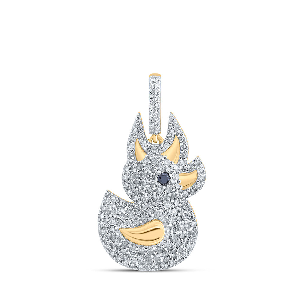 10kt Yellow Gold Mens Round Diamond Rubber Duck Charm Pendant 1-1/2 Cttw