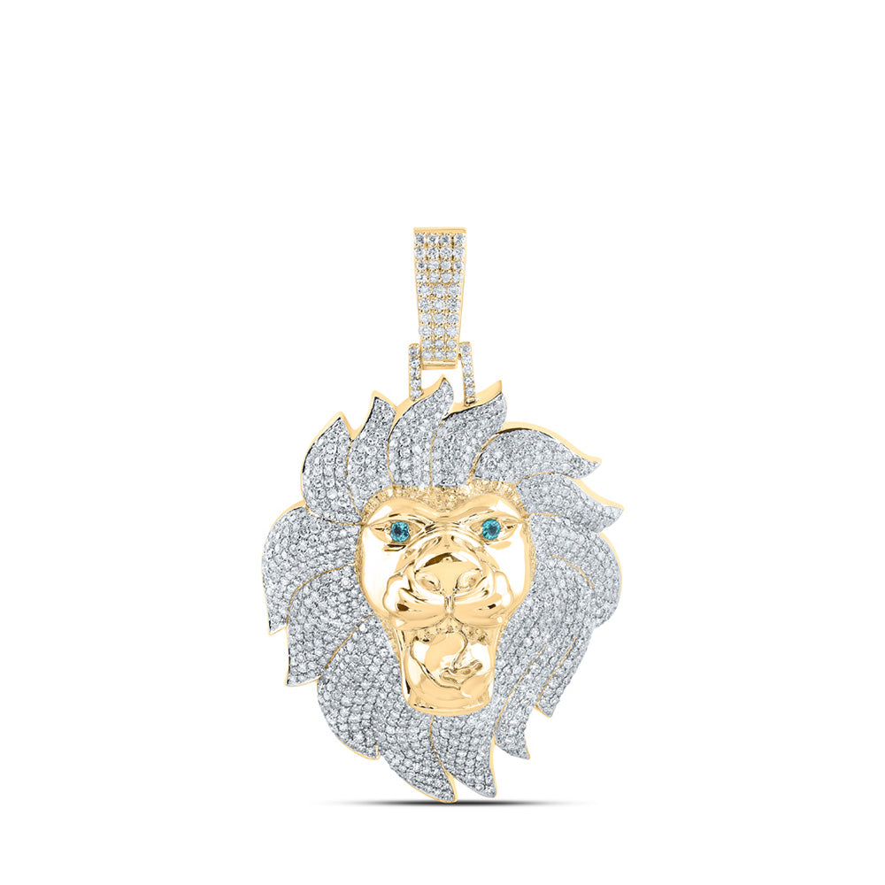 10kt Yellow Gold Mens Round Diamond Lion Face Charm Pendant 5 Cttw