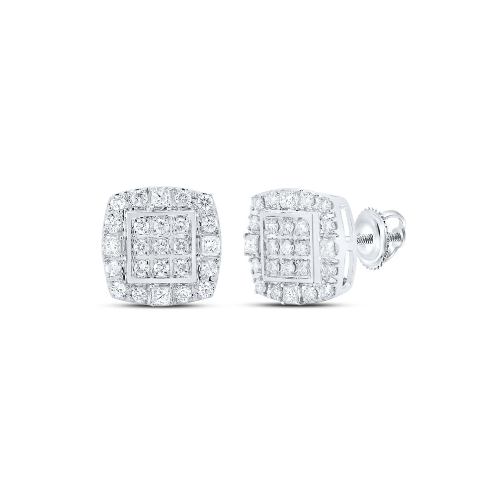 10kt White Gold Mens Round Diamond Square Earrings 1/2 Cttw