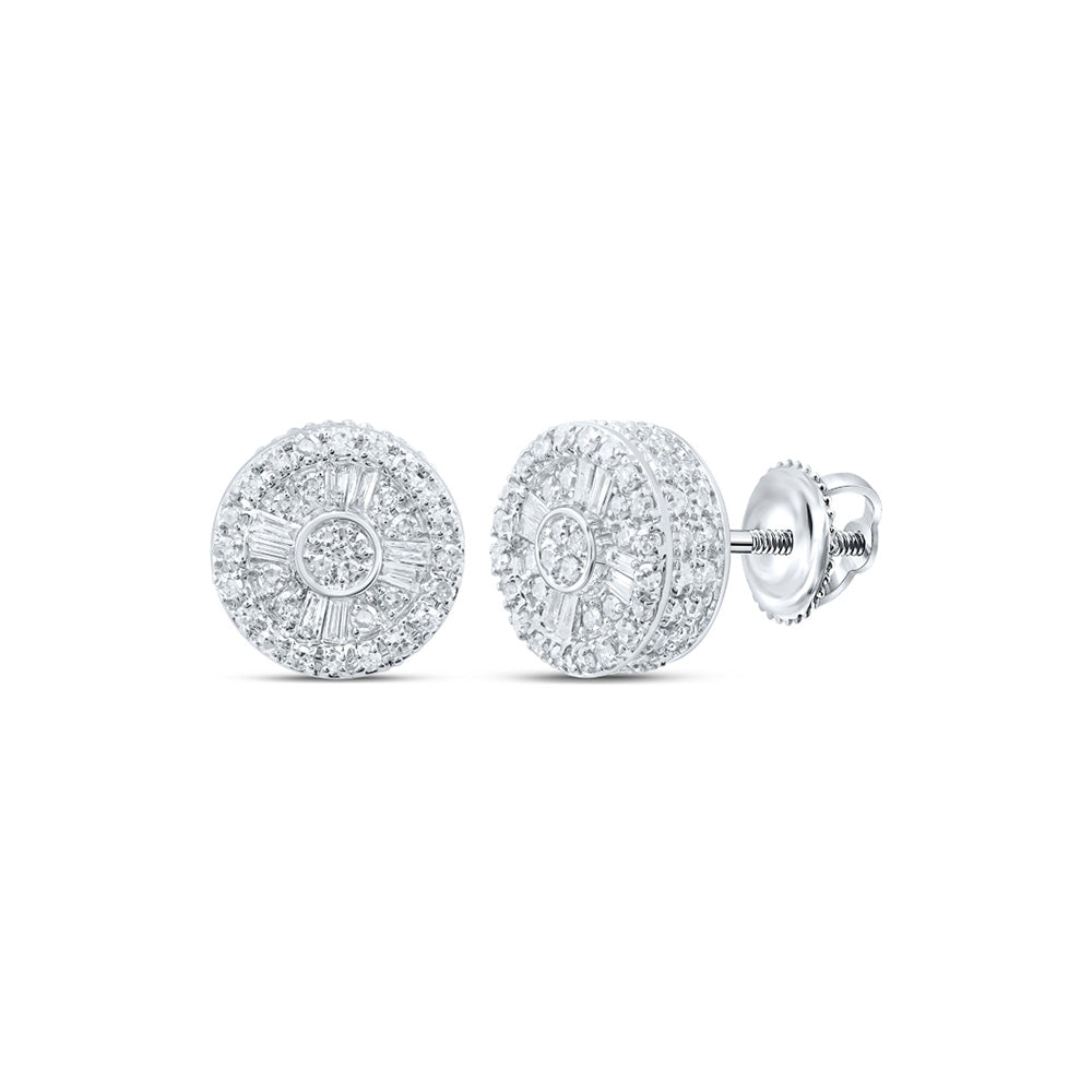 10kt White Gold Mens Baguette Diamond Circle Earrings 1/2 Cttw