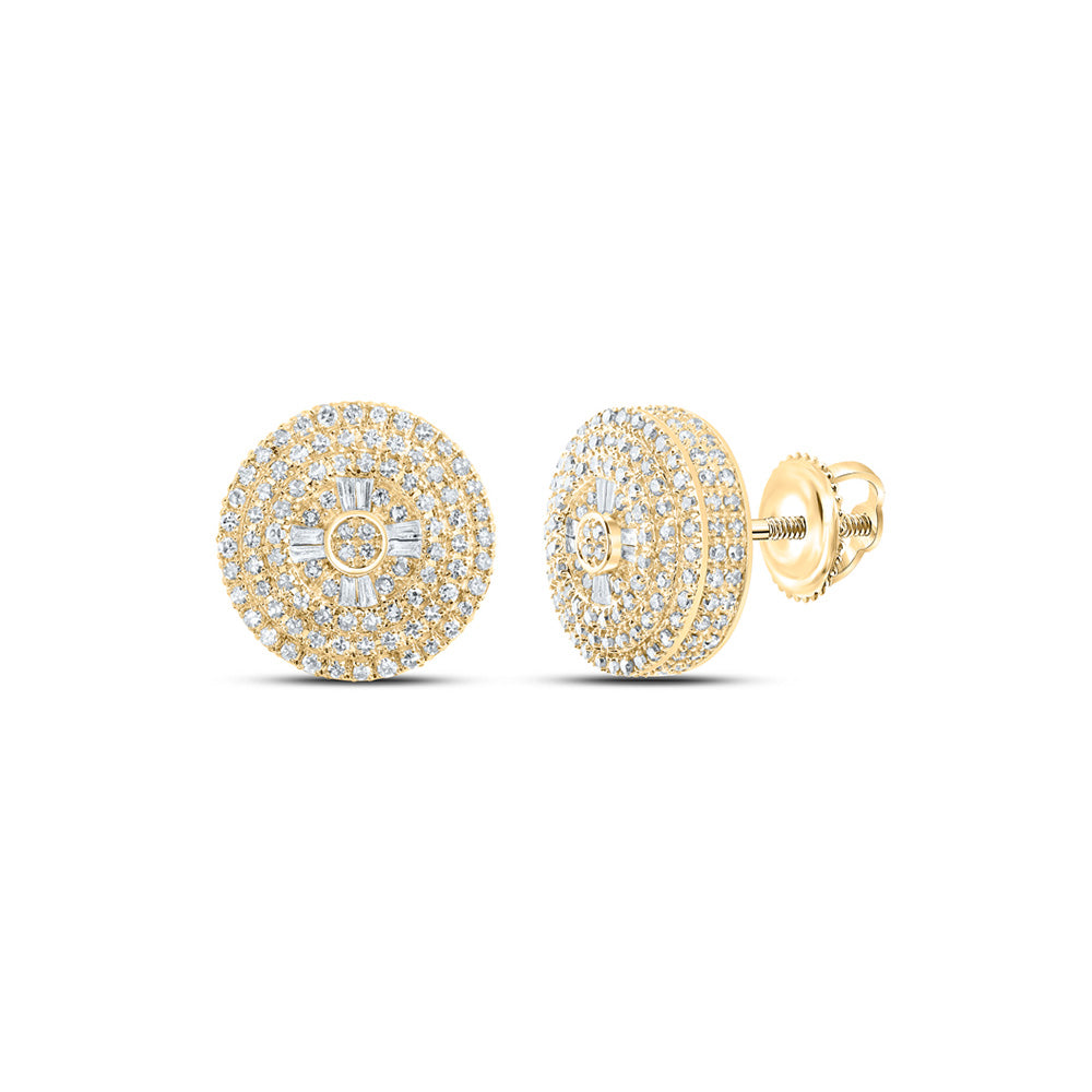 10kt Yellow Gold Mens Baguette Diamond Circle Earrings 1 Cttw