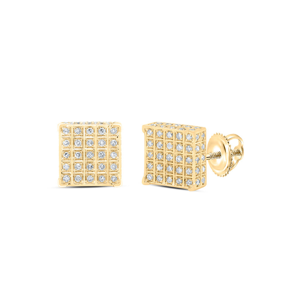 10kt Yellow Gold Mens Round Diamond Square Earrings 1/3 Cttw