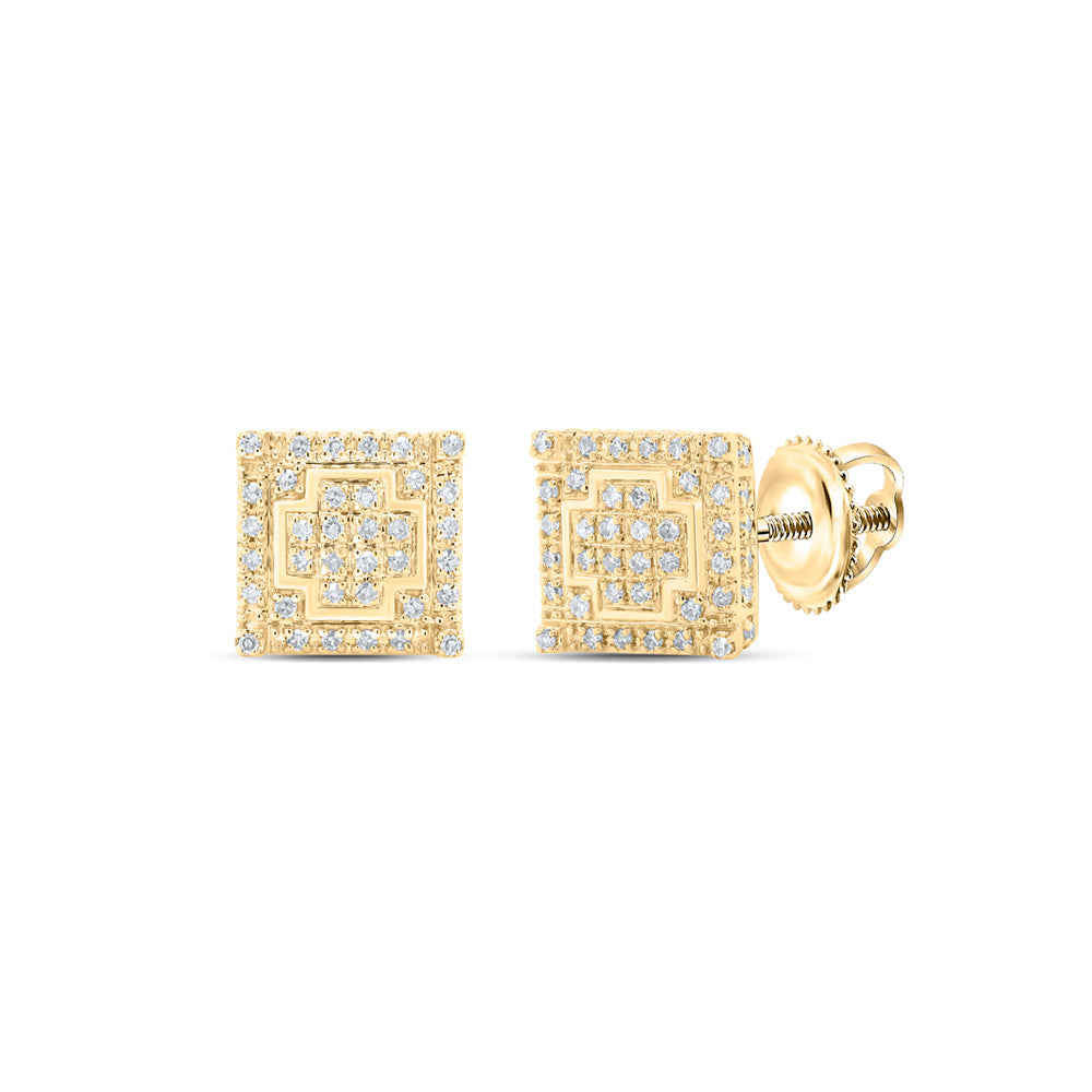 10kt Yellow Gold Mens Round Diamond Square Earrings 1/4 Cttw