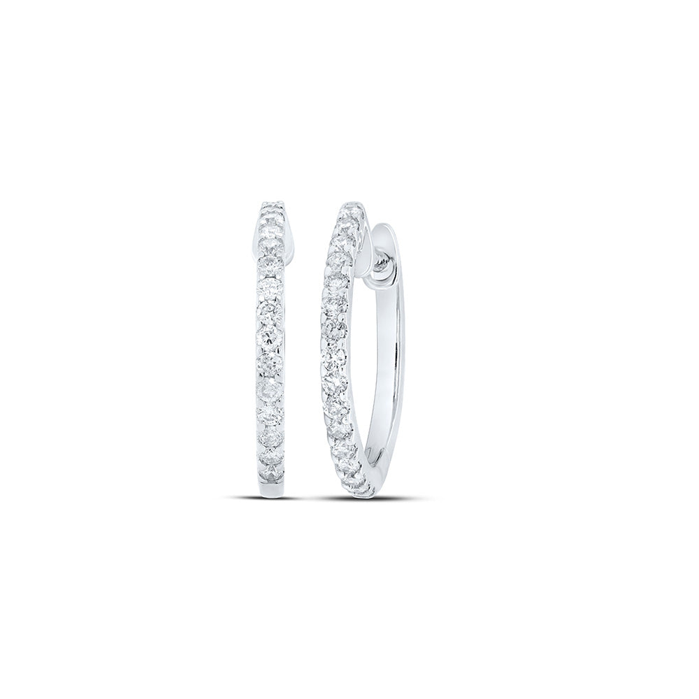 10kt White Gold Womens Round Diamond Hoop Earrings 1/4 Cttw