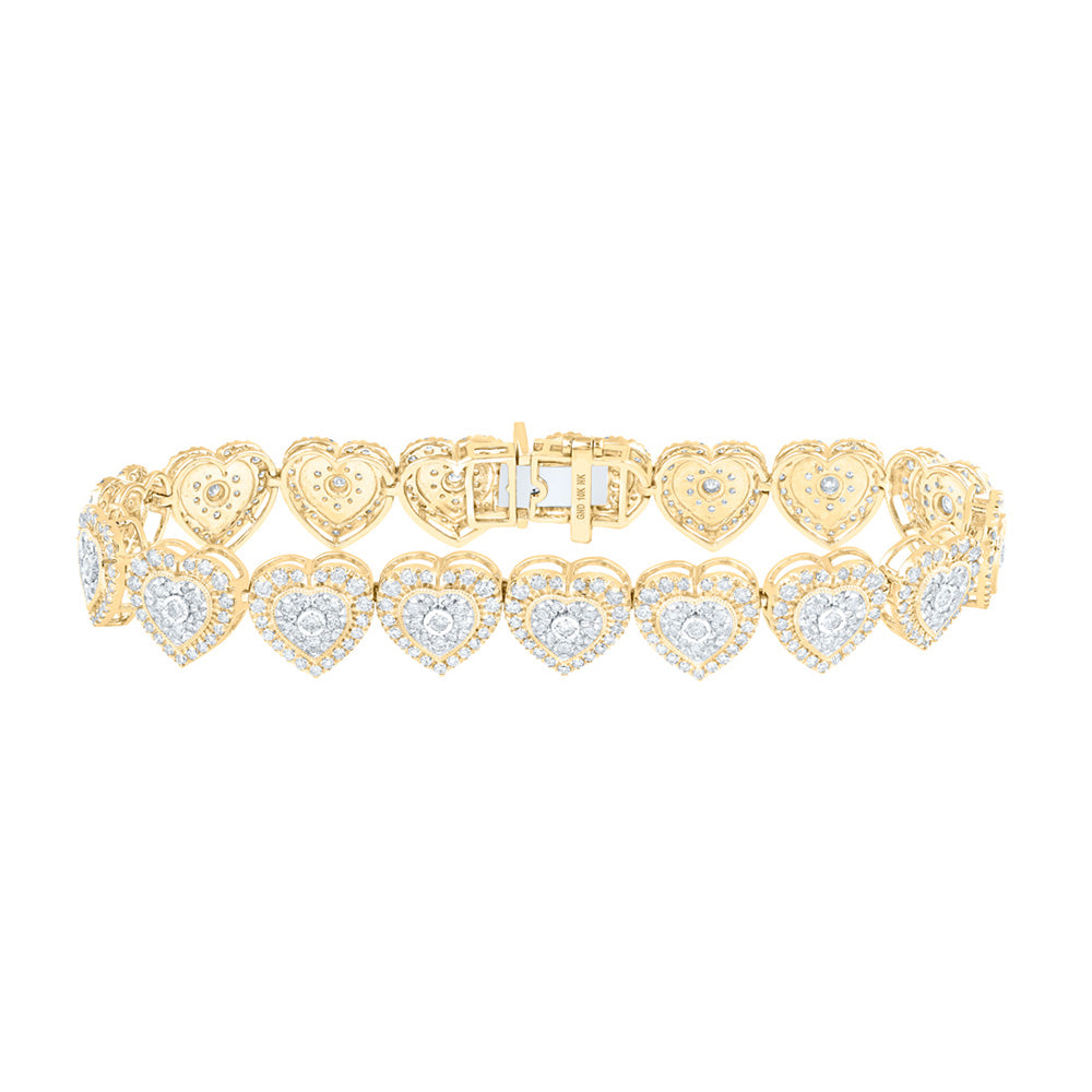 10kt Yellow Gold Womens Round Diamond Heart Bracelet 3-7/8 Cttw