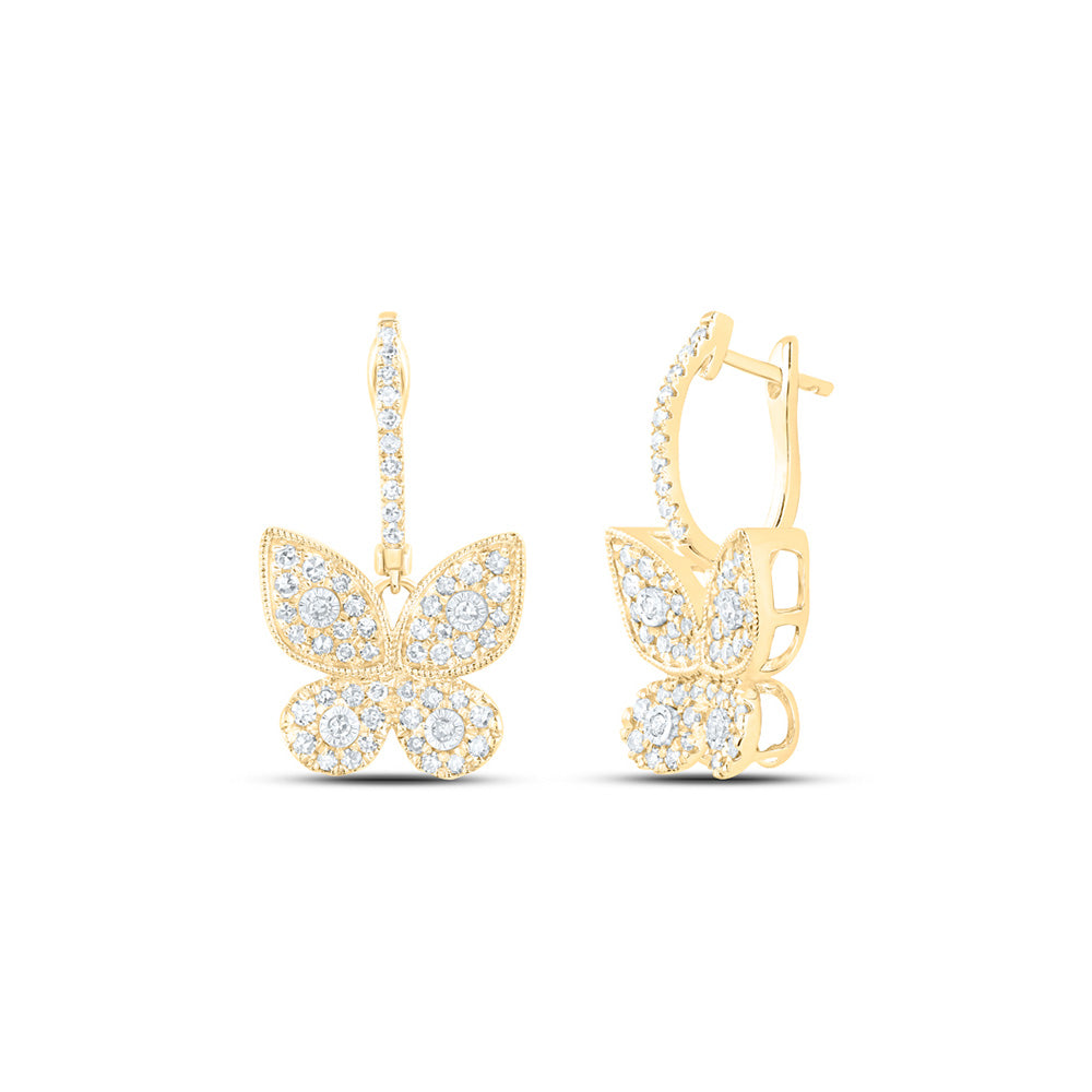 10kt Yellow Gold Womens Round Diamond Butterfly Earrings 5/8 Cttw