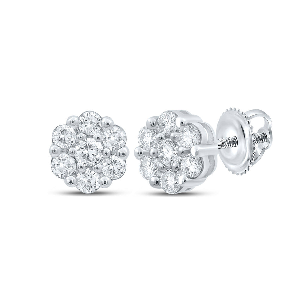 10kt White Gold Womens Round Diamond Flower Cluster Earrings 3/4 Cttw