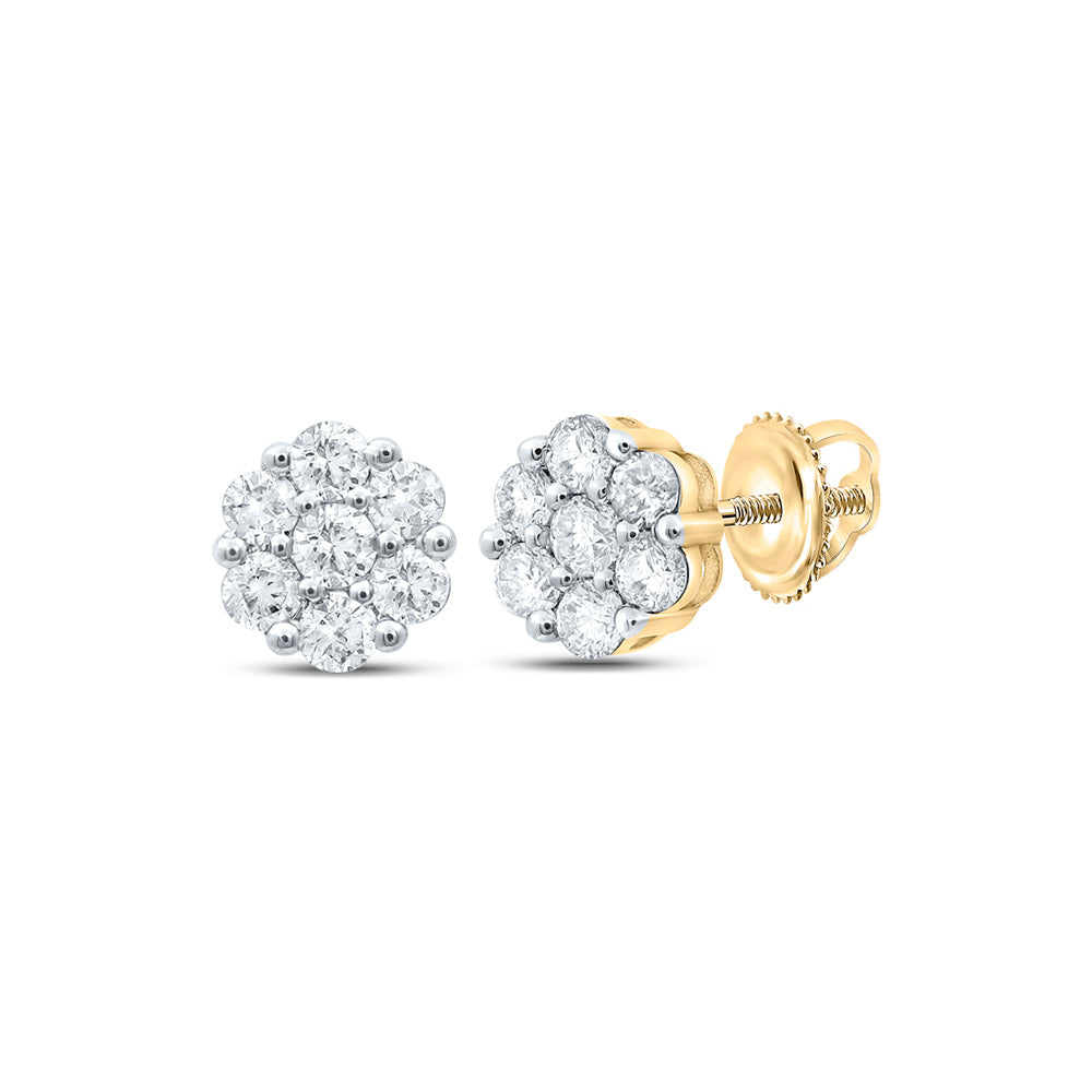 10kt Yellow Gold Womens Round Diamond Flower Cluster Earrings 1 Cttw