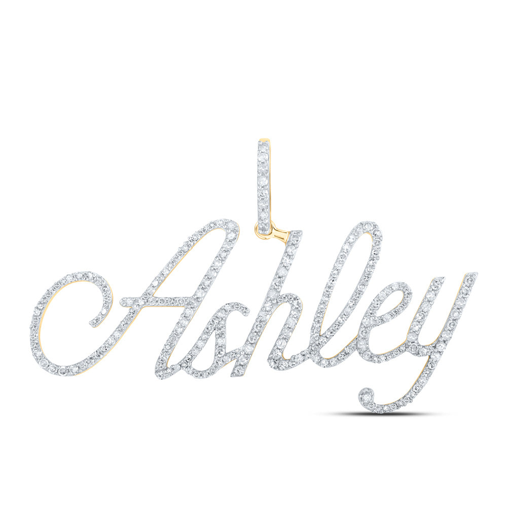 10kt Yellow Gold Womens Round Diamond ASHLEY Name Pendant 1 Cttw