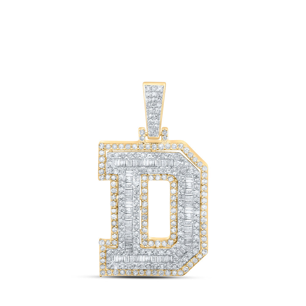 10kt Yellow Gold Mens Round Diamond D Initial Letter Charm Pendant 1 Cttw