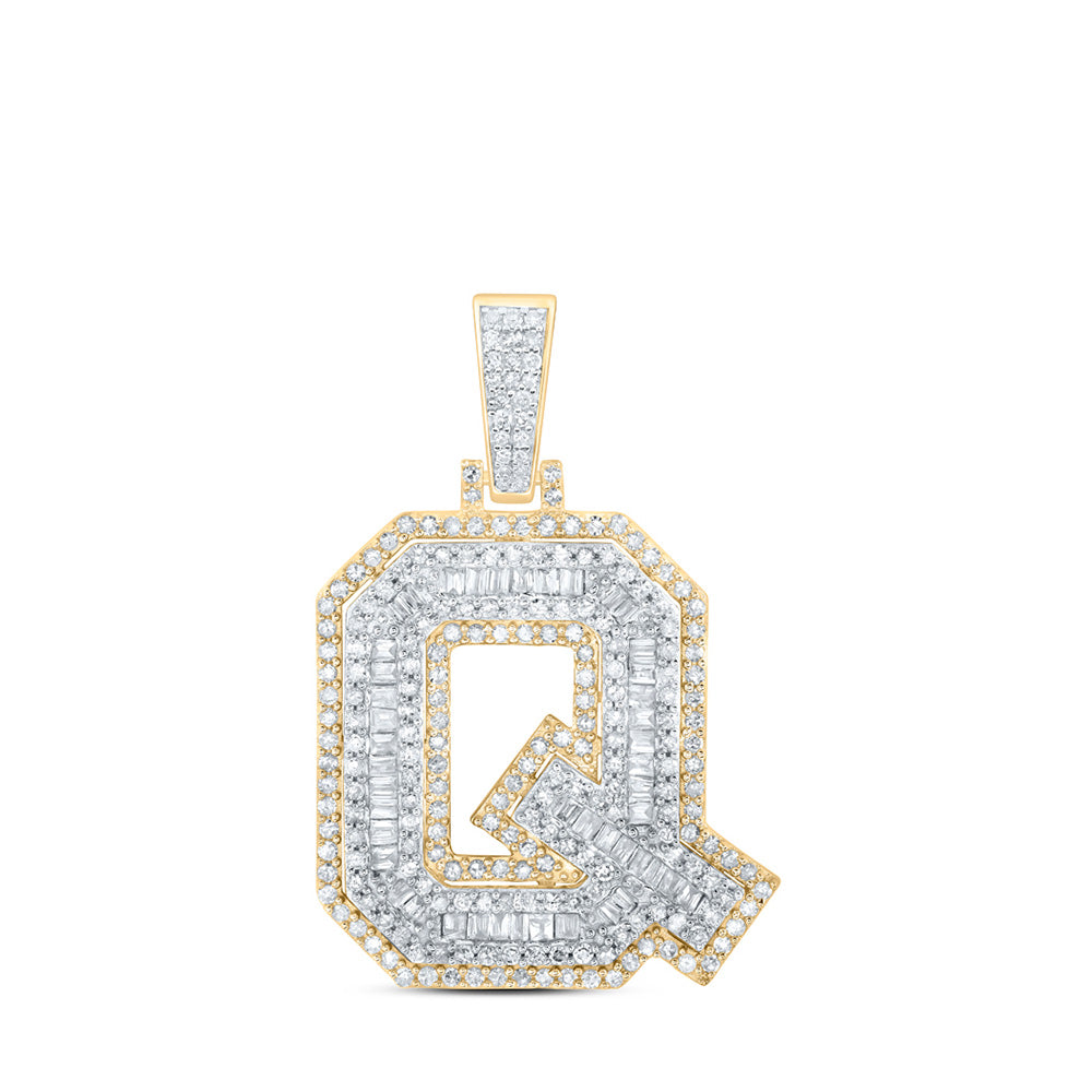 10kt Yellow Gold Mens Round Diamond Q Initial Letter Charm Pendant 1 Cttw