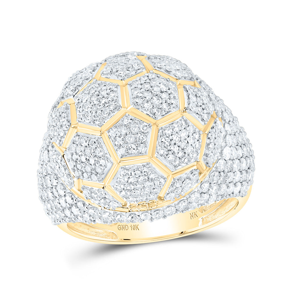 10kt Yellow Gold Mens Round Diamond Soccer Ball Ring 3-3/8 Cttw