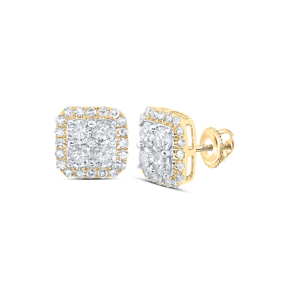 10kt Yellow Gold Womens Round Diamond Square Earrings 1 Cttw