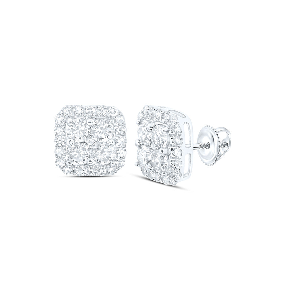 10kt White Gold Womens Round Diamond Square Earrings 1 Cttw