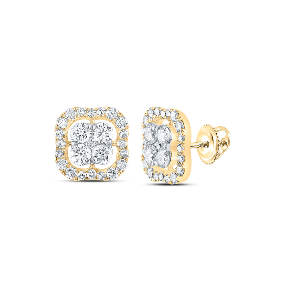 10kt Yellow Gold Womens Round Diamond Square Earrings 1 Cttw