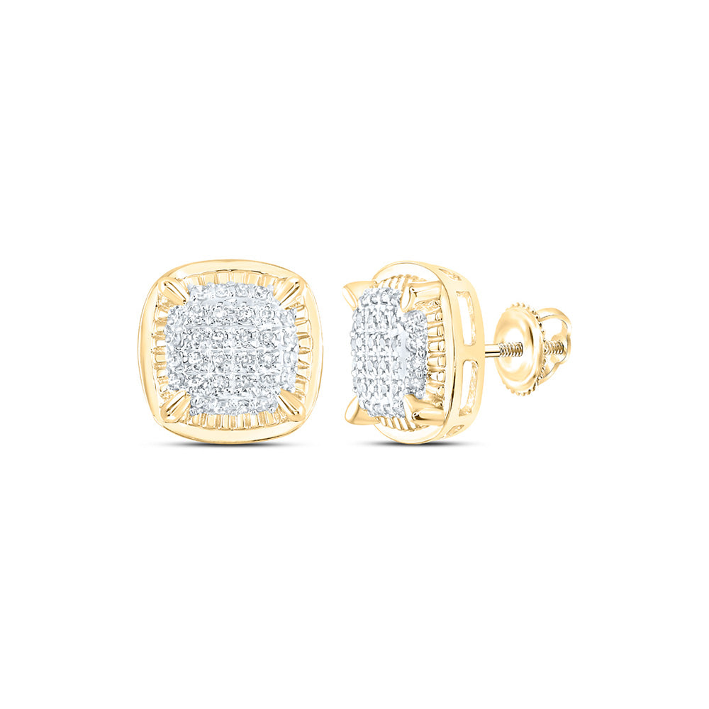 10kt Yellow Gold Womens Round Diamond Square Earrings 1/5 Cttw