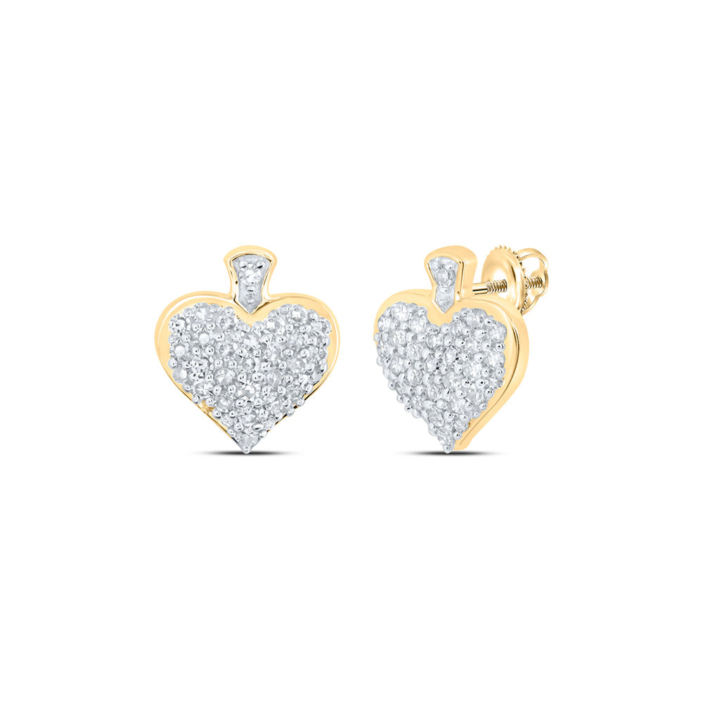 10kt Yellow Gold Womens Round Diamond Heart Earrings 1/4 Cttw