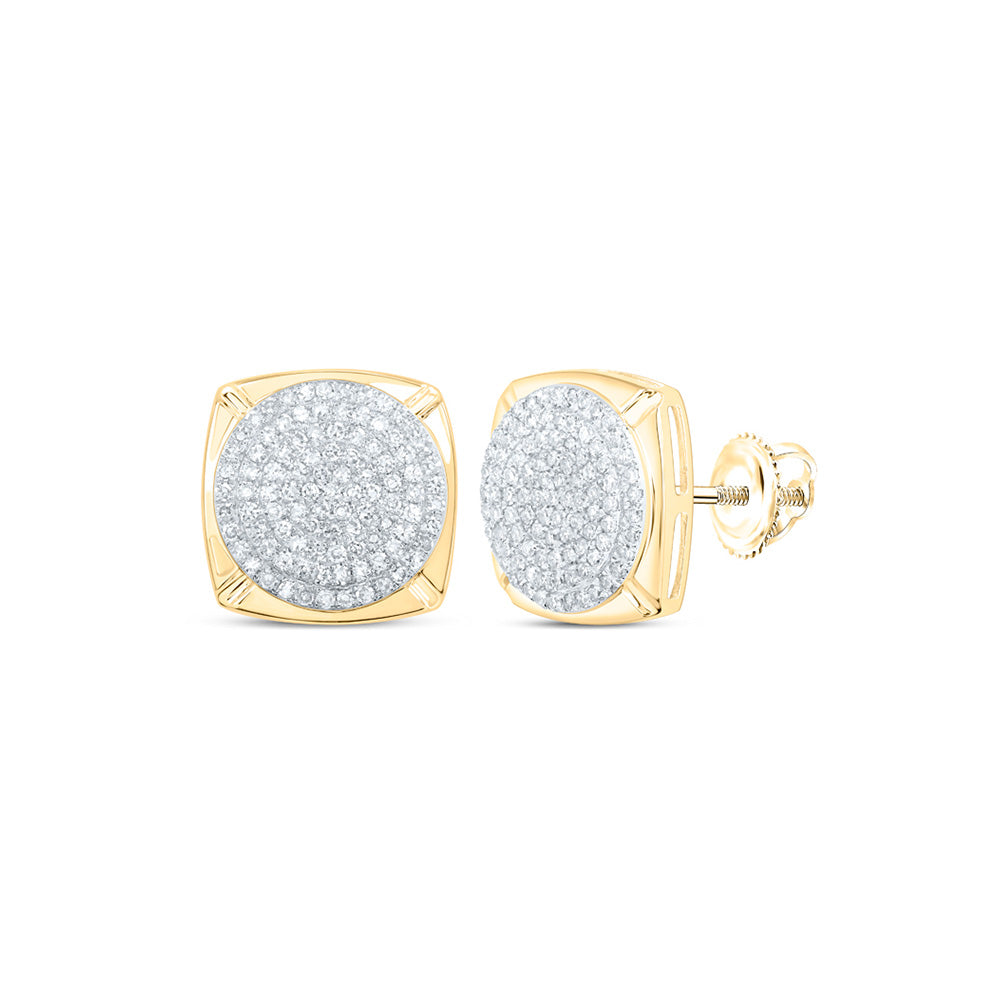 10kt Yellow Gold Womens Round Diamond Square Earrings 7/8 Cttw