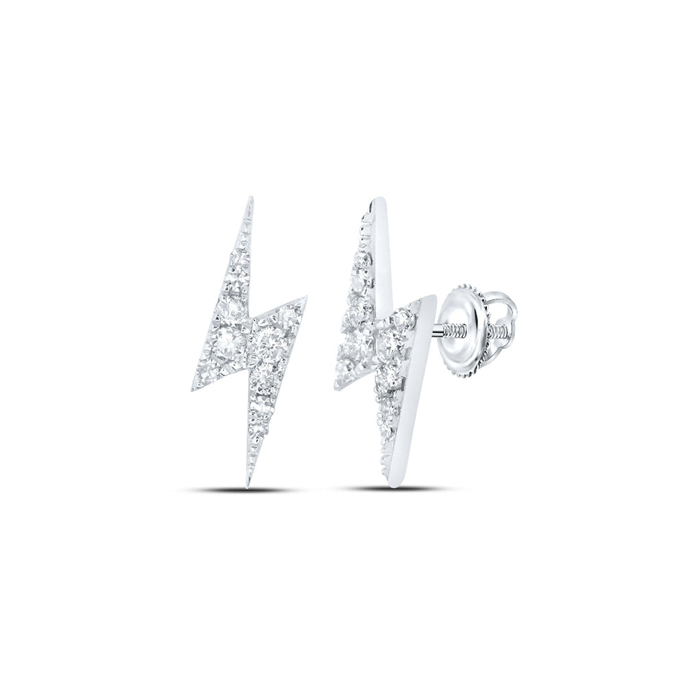 10kt White Gold Mens Round Diamond Bolt Lightning Stud Earrings 1/6 Cttw