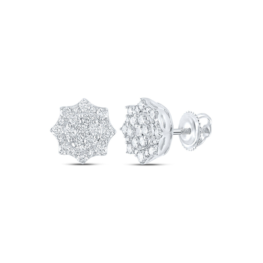 10kt White Gold Womens Round Diamond Cluster Earrings 3/4 Cttw