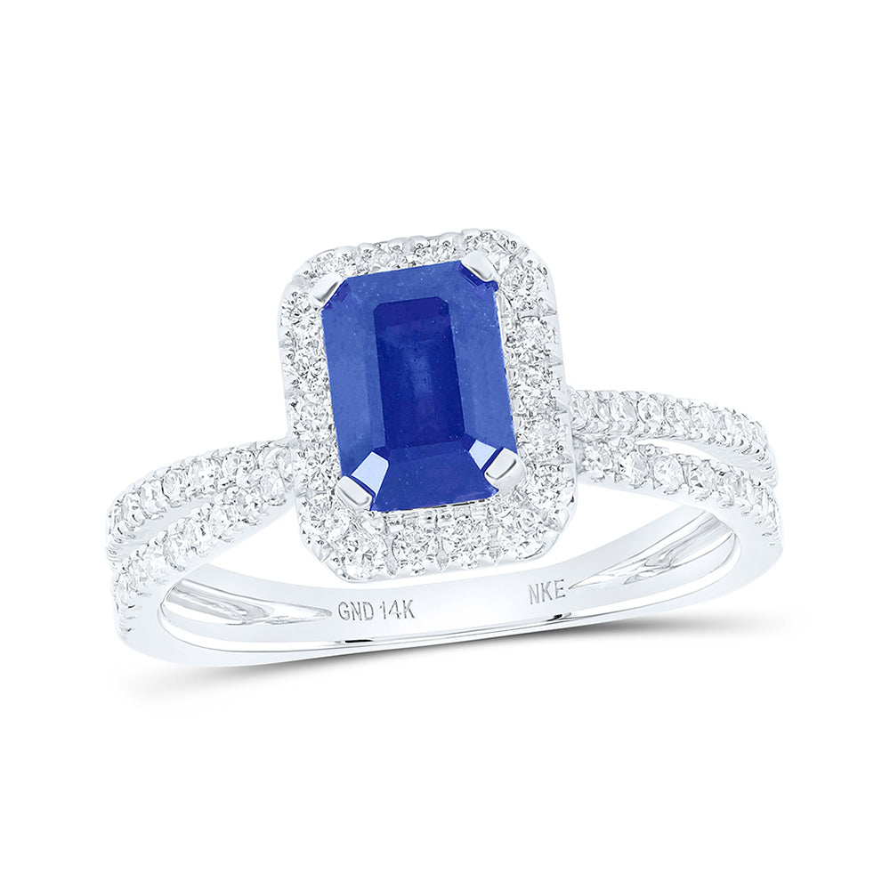 14kt White Gold Womens Emerald Blue Sapphire Diamond Fashion Ring 1-1/2 Cttw