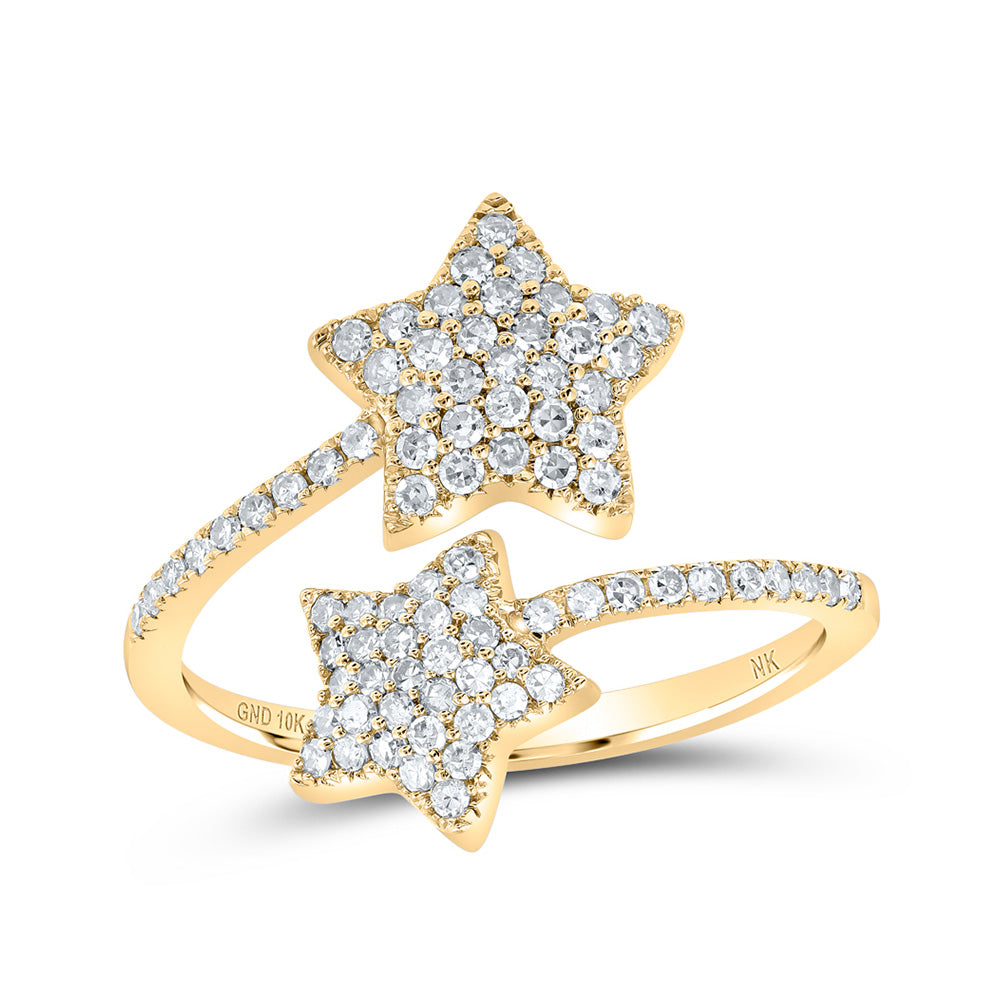 10kt Yellow Gold Womens Round Diamond Bypass Star Ring 1/2 Cttw