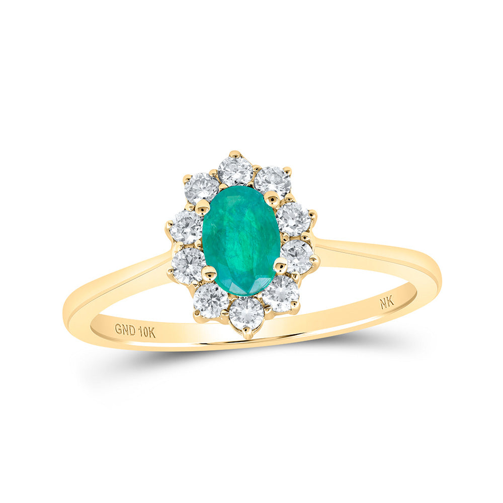 10kt Yellow Gold Womens Oval Emerald Diamond Halo Ring 5/8 Cttw