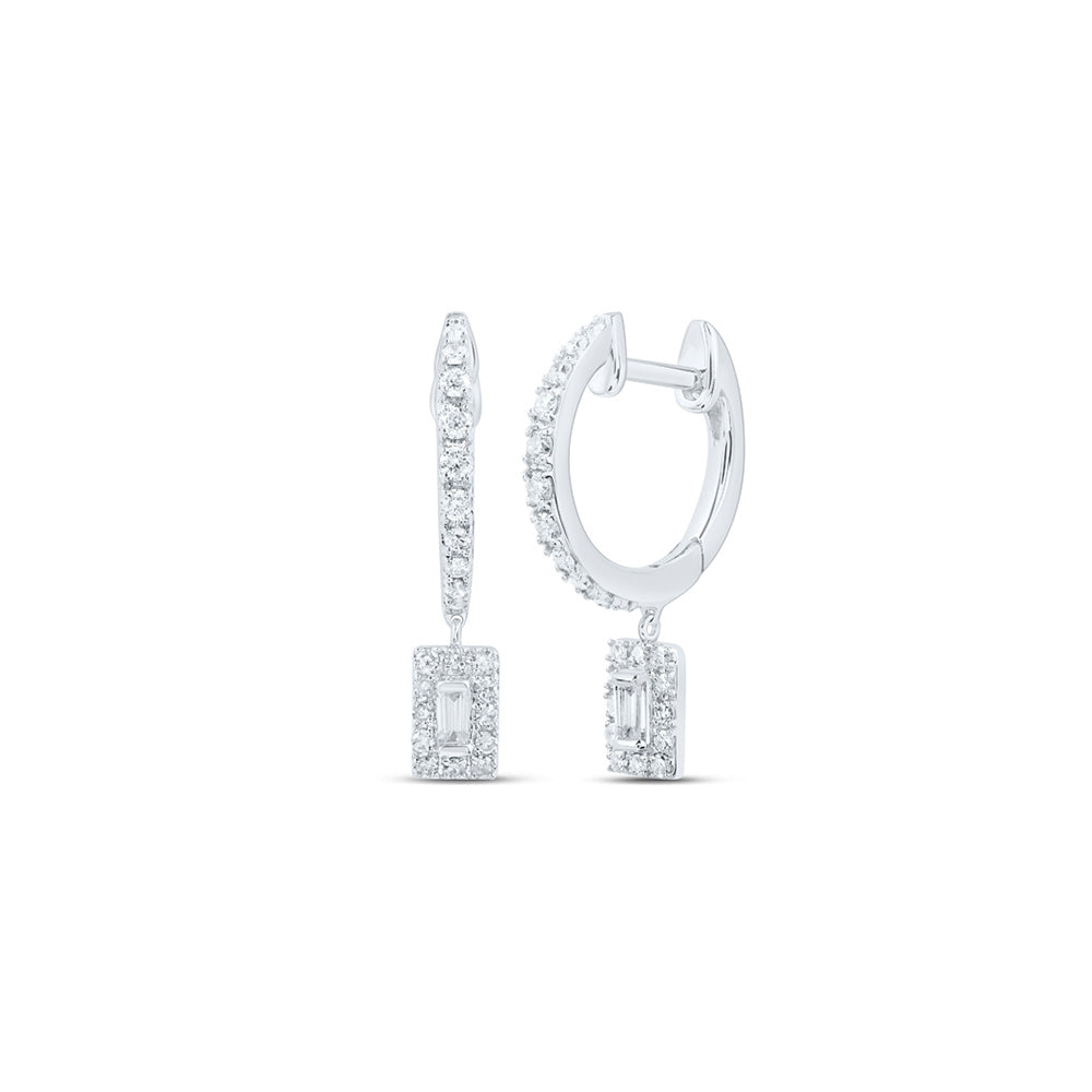 10kt White Gold Womens Round Diamond Hoop Dangle Earrings 1/3 Cttw