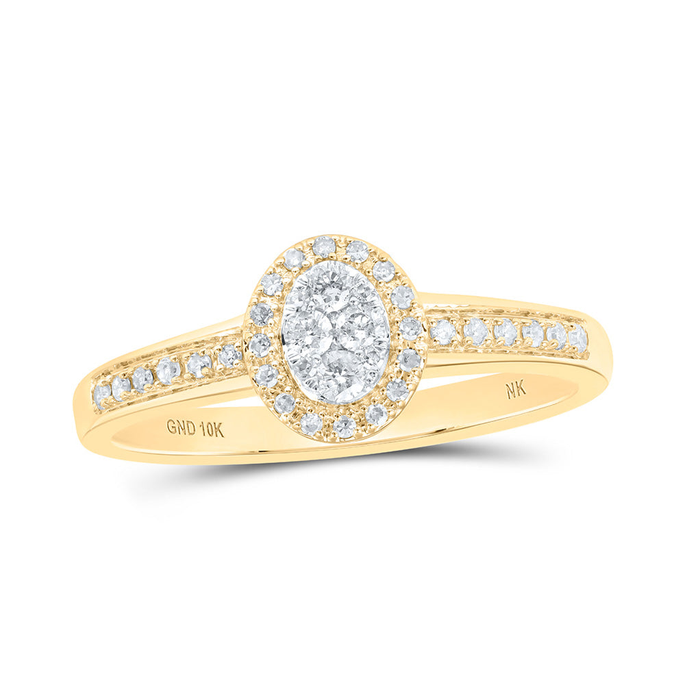 10kt Yellow Gold Womens Round Diamond Oval Cluster Ring 1/4 Cttw