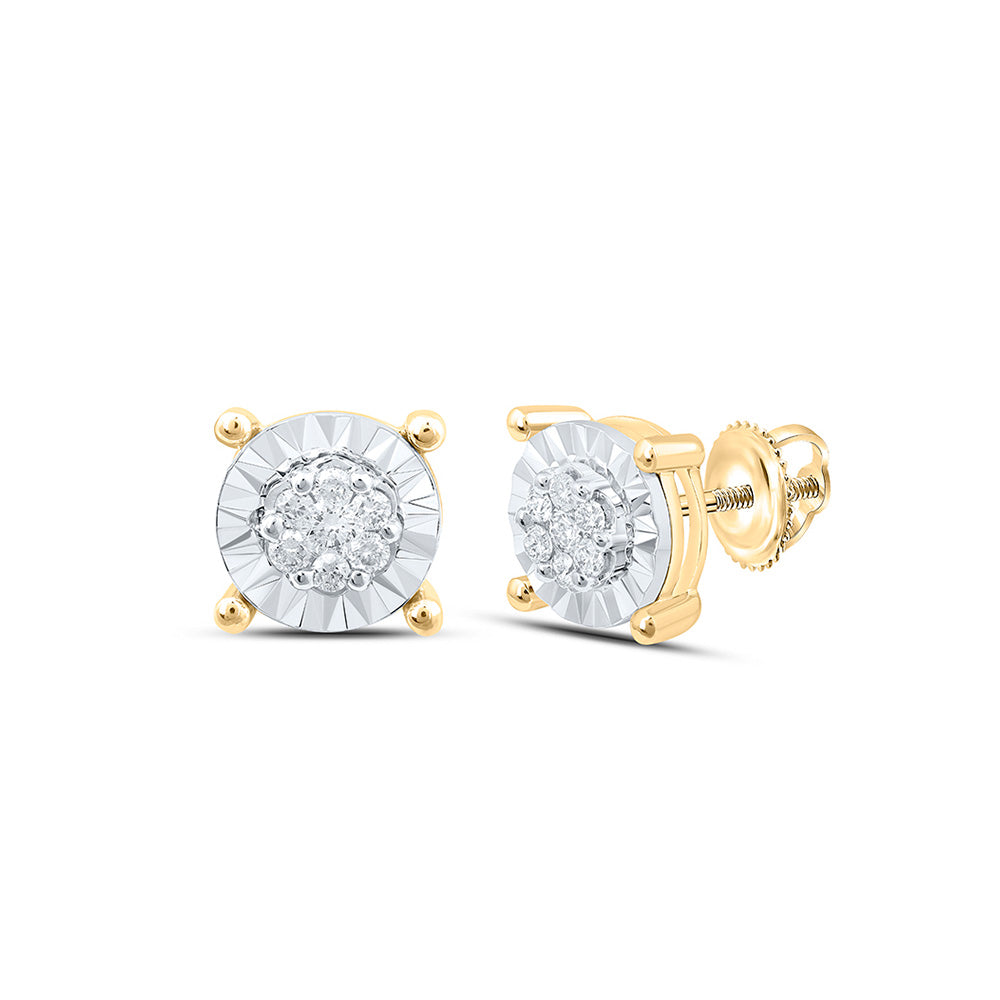 10kt Yellow Gold Womens Round Diamond Cluster Earrings 1/4 Cttw