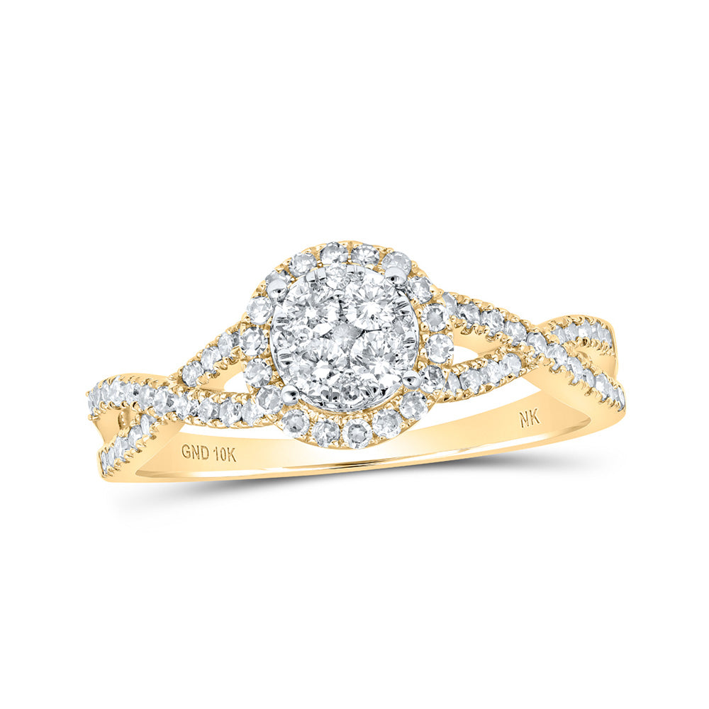 10kt Yellow Gold Womens Round Diamond Cluster Ring 1/2 Cttw