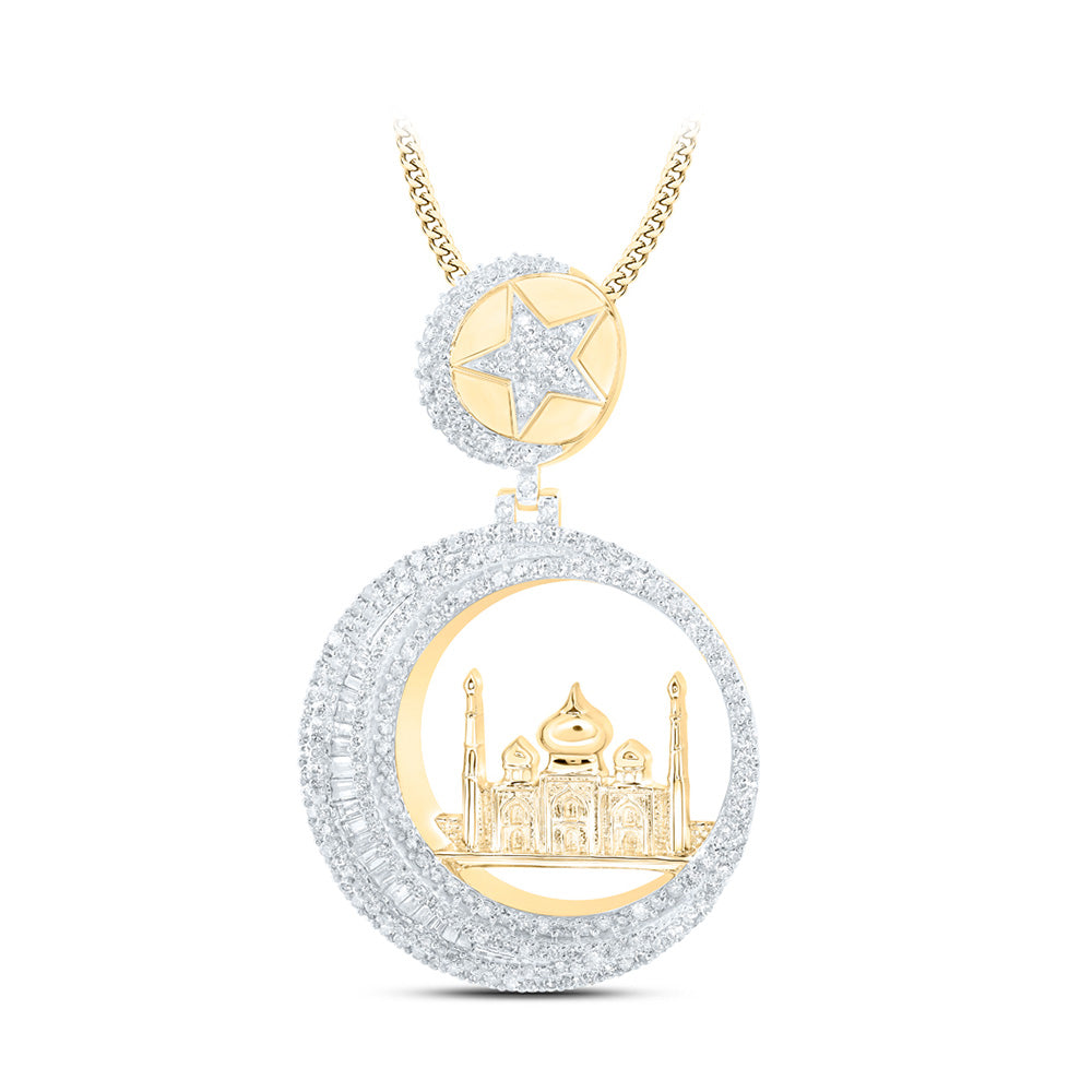 10kt Yellow Gold Mens Round Diamond Crescent Star Mosque Masjid Charm Pendant 2 Cttw