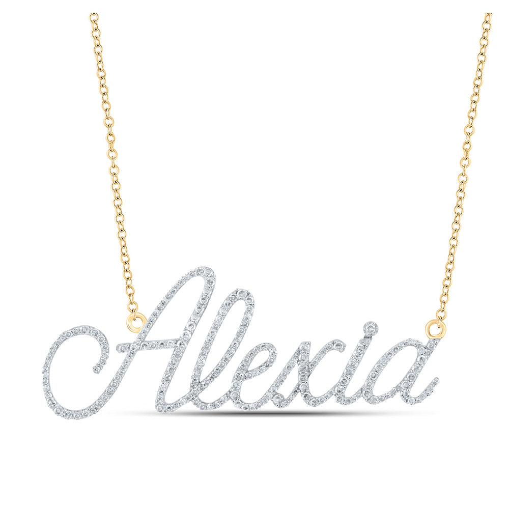 10kt Yellow Gold Womens Round Diamond ALEXIA 18-inch Name Necklace 7/8 Cttw