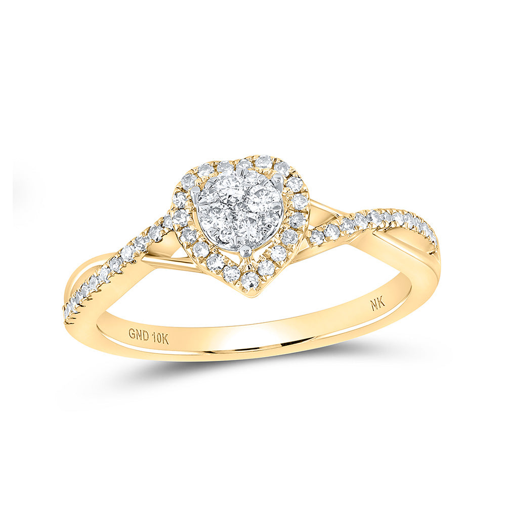 10kt Yellow Gold Womens Round Diamond Heart Ring 1/3 Cttw