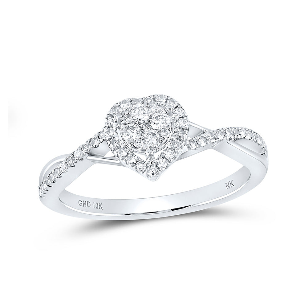 10kt White Gold Womens Round Diamond Heart Ring 1/3 Cttw