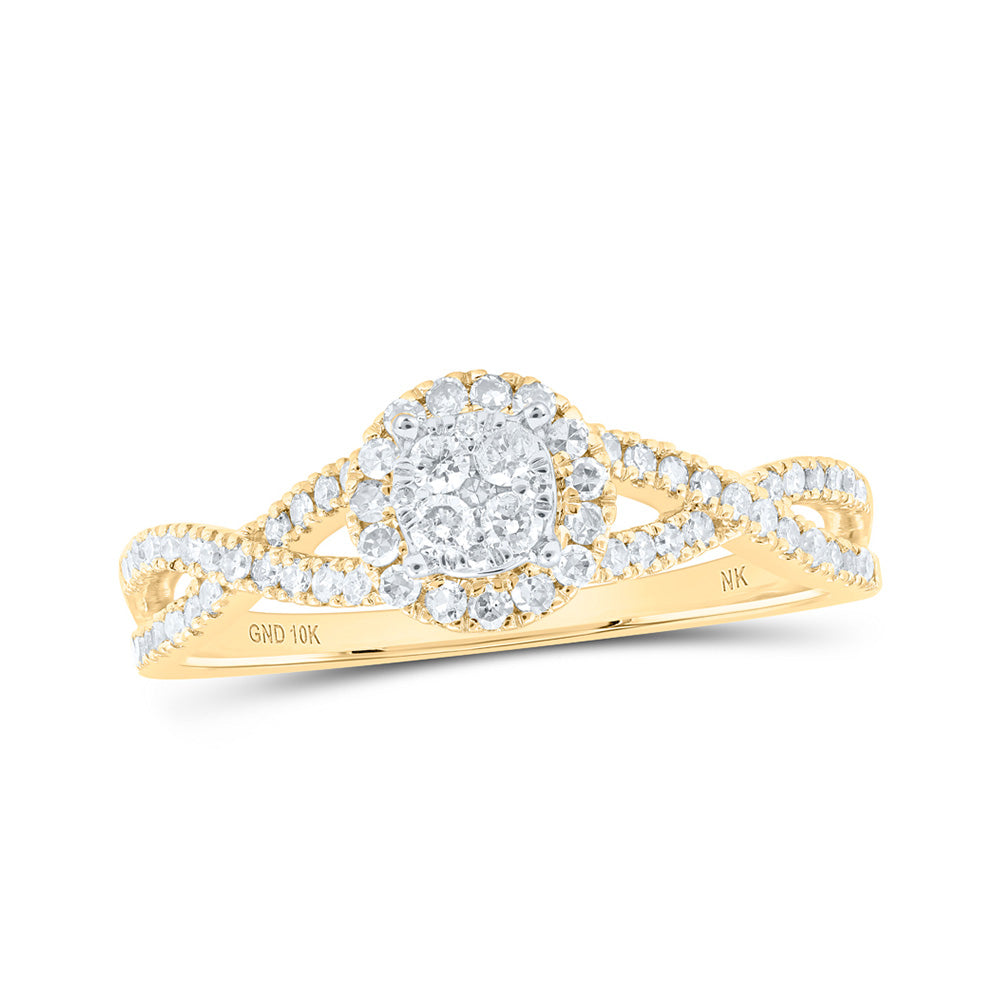 10kt Yellow Gold Womens Round Diamond Cluster Ring 3/8 Cttw