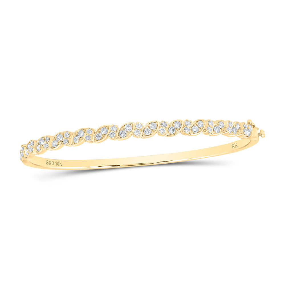 10kt Yellow Gold Womens Round Diamond Bangle Bracelet 1 Cttw