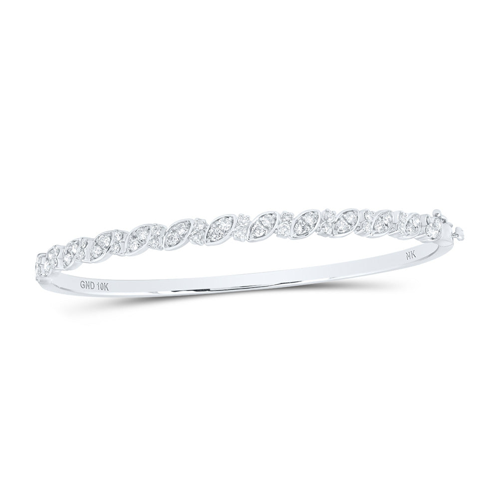 10kt White Gold Womens Round Diamond Bangle Bracelet 1 Cttw