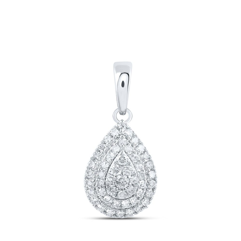 10kt White Gold Womens Round Diamond Teardrop Pendant 3/8 Cttw