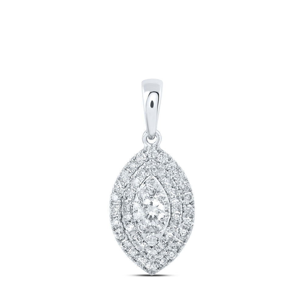 10kt White Gold Womens Round Diamond Oval Pendant 1/2 Cttw