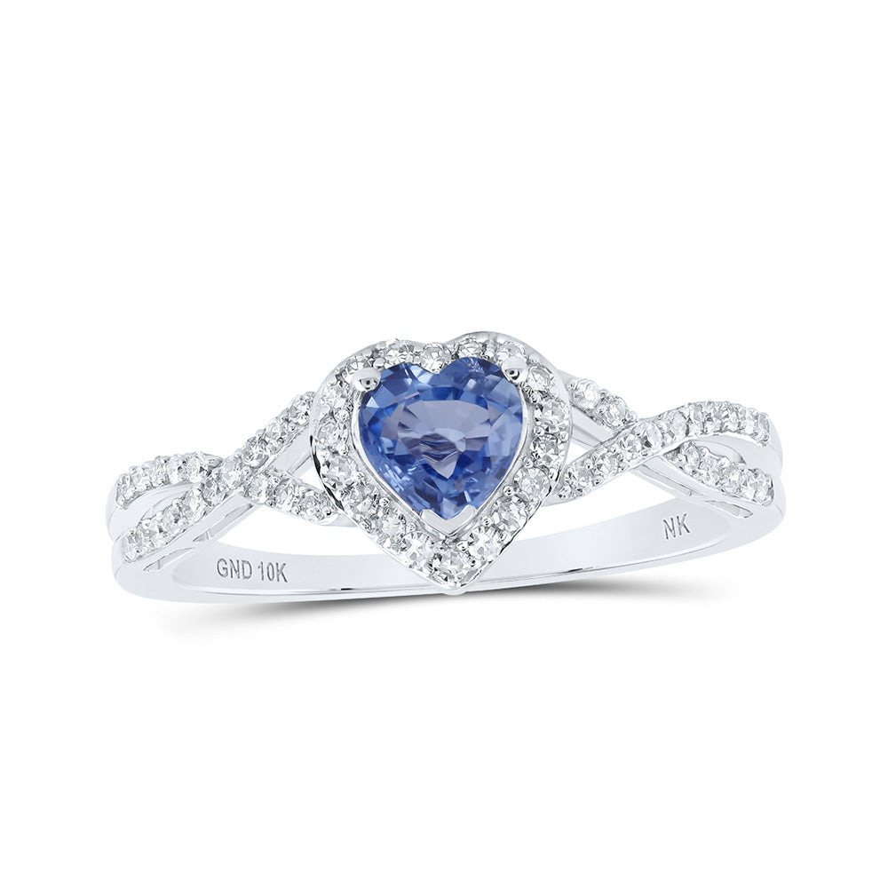 10kt White Gold Womens Diamond Heart Blue Sapphire Diamond Heart Ring 5/8 Cttw