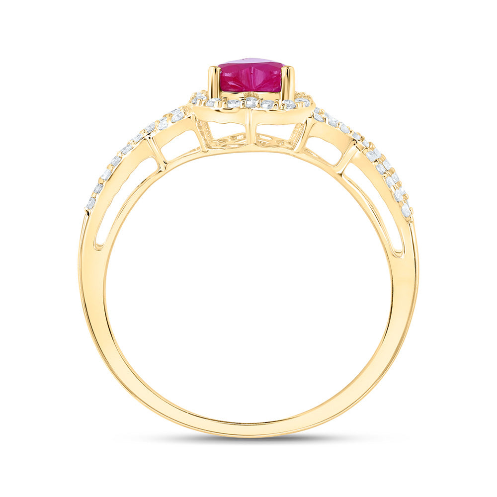 10kt Yellow Gold Womens Heart Ruby Diamond Halo Ring 1 Cttw