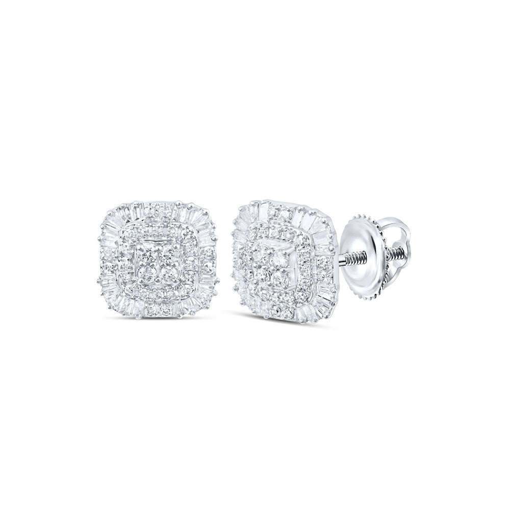 10kt White Gold Womens Baguette Diamond Square Earrings 1/2 Cttw